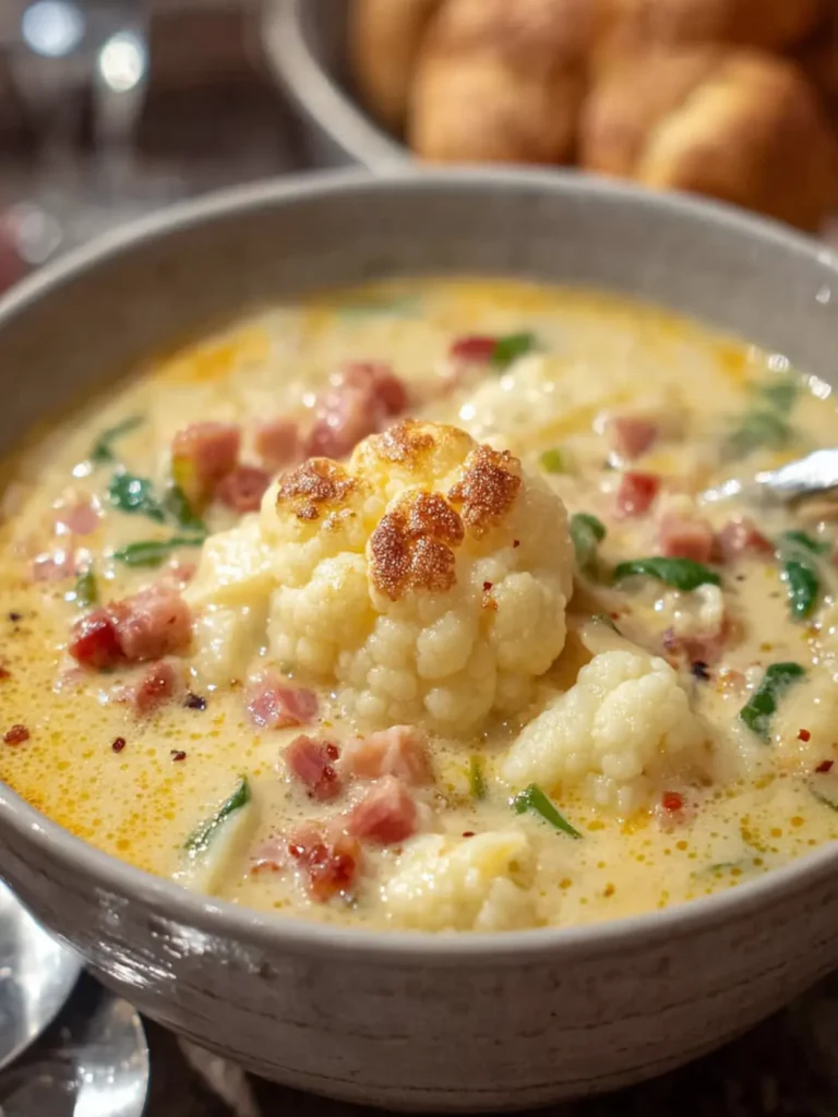 Easy Cauliflower, Potato, and Cheesy Ham Chowder Recipe First Image