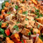 Sweet Potato Salad with Roasted Veggies and Creamy Peanut Dressing First Image