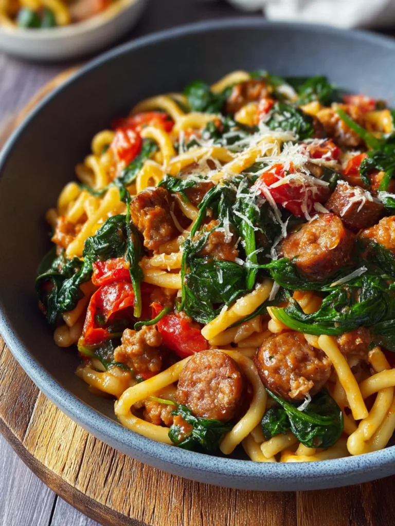 One Pot Sausage and Spinach Pasta First Image