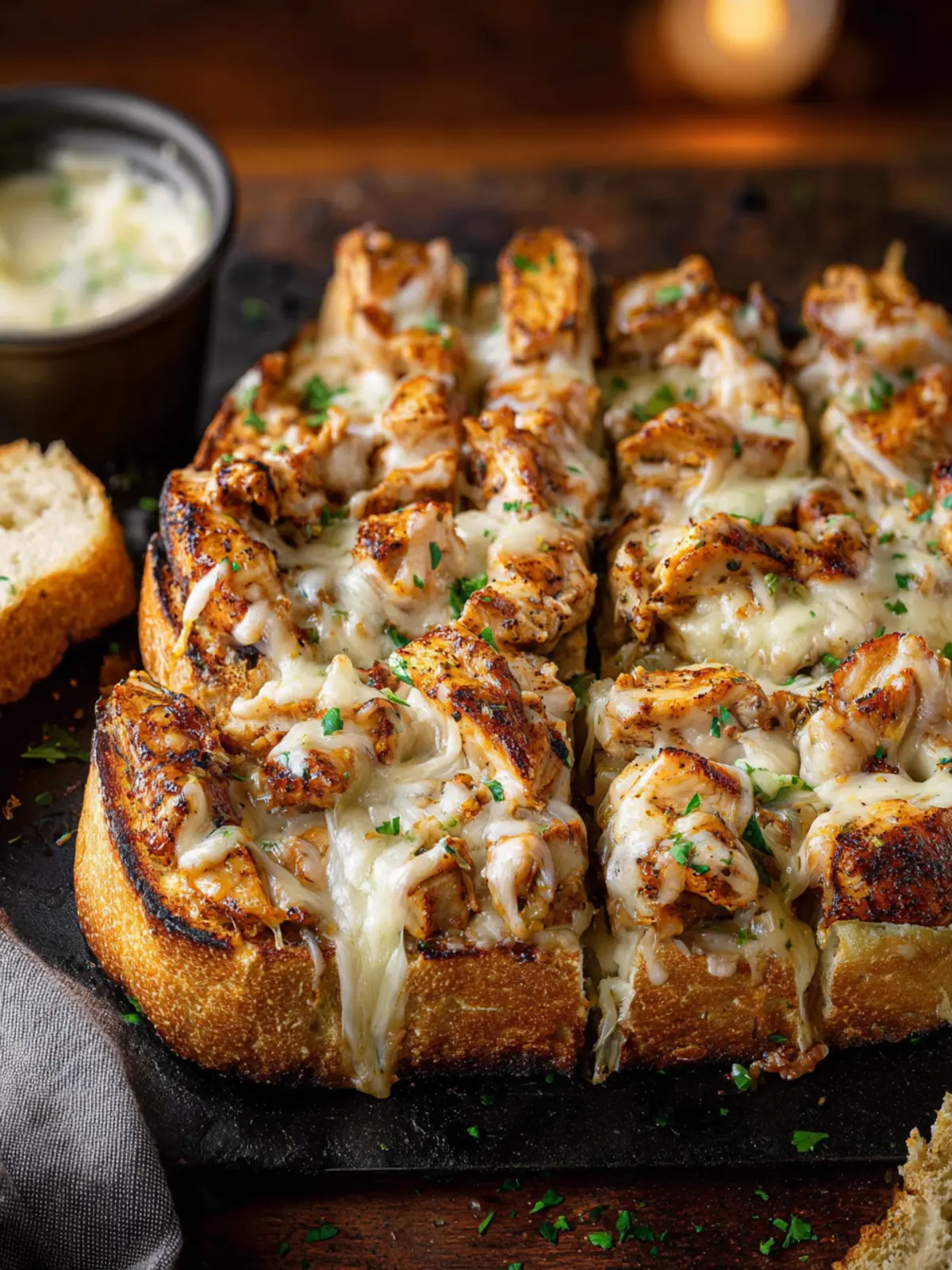 Blackened Chicken Alfredo Garlic Bread First Image