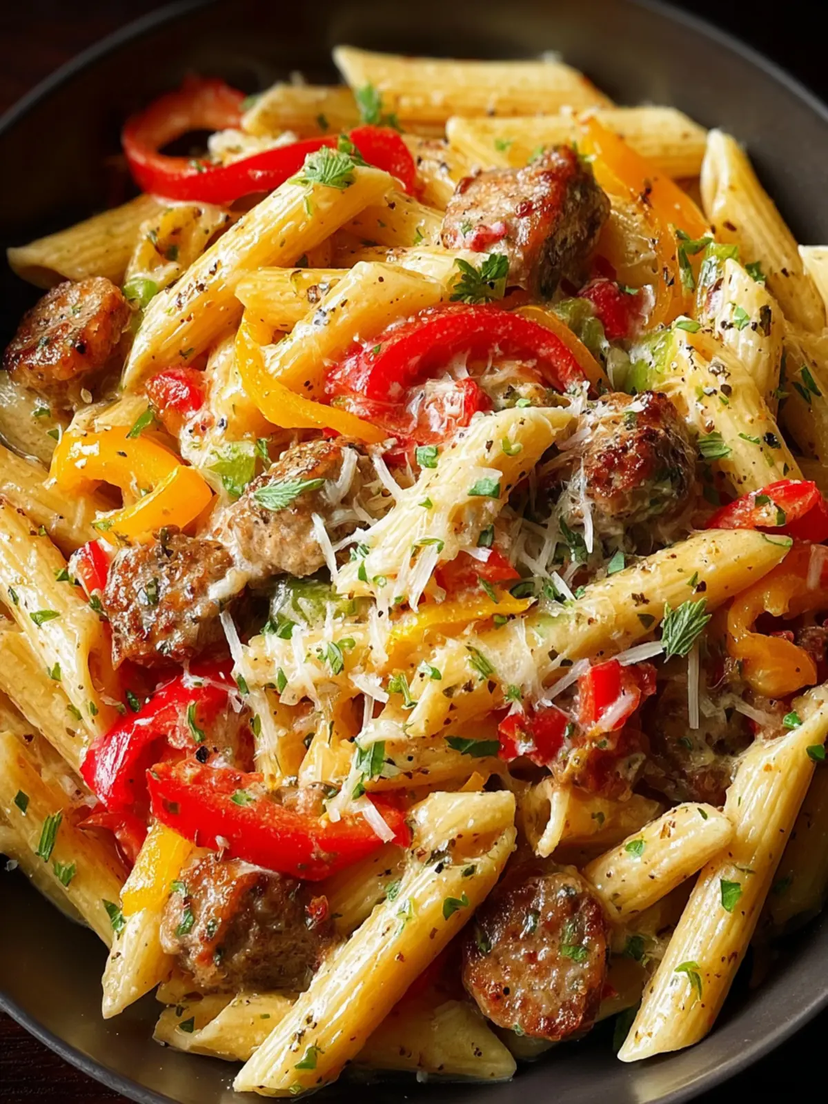 Creamy Beef Sausage Peppers Pasta First Image