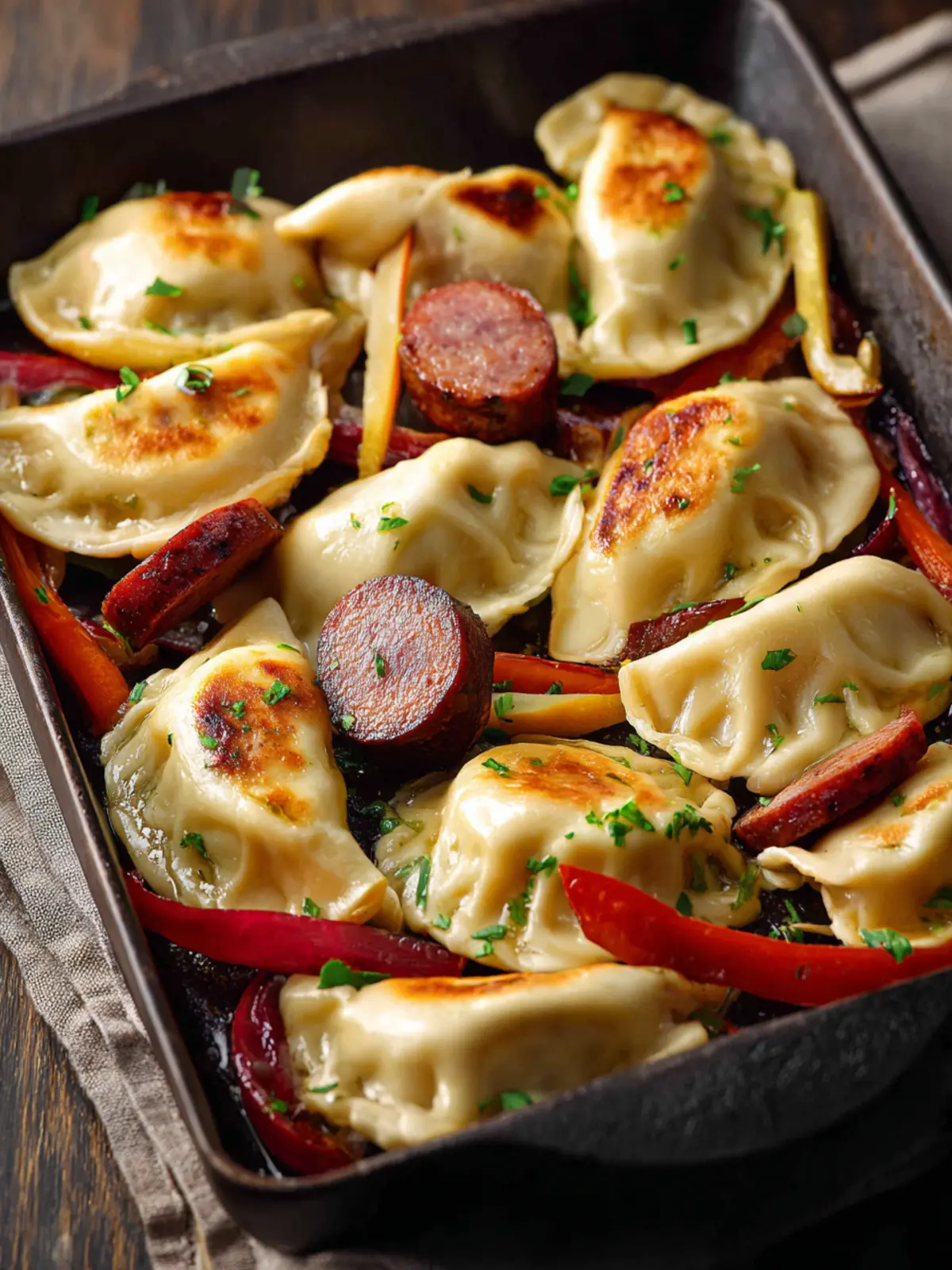 sheet pan pierogies and kielbasa First Image