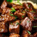 slow cooker garlic butter steak bites First Image