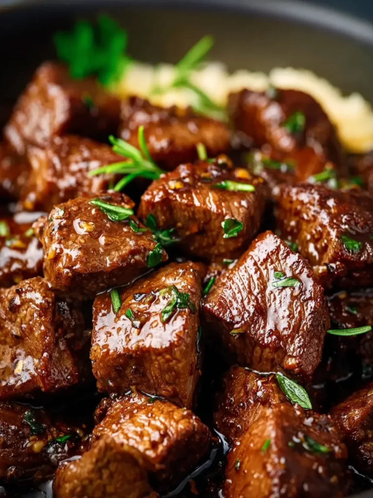 slow cooker garlic butter steak bites First Image