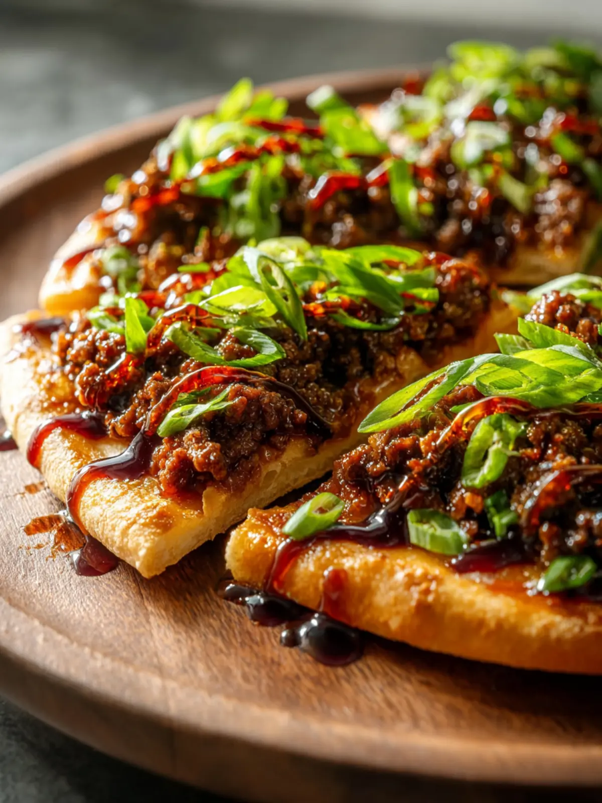 Korean Ground Beef Flatbread Pizza with Sweet Soy Drizzle Recipe First Image