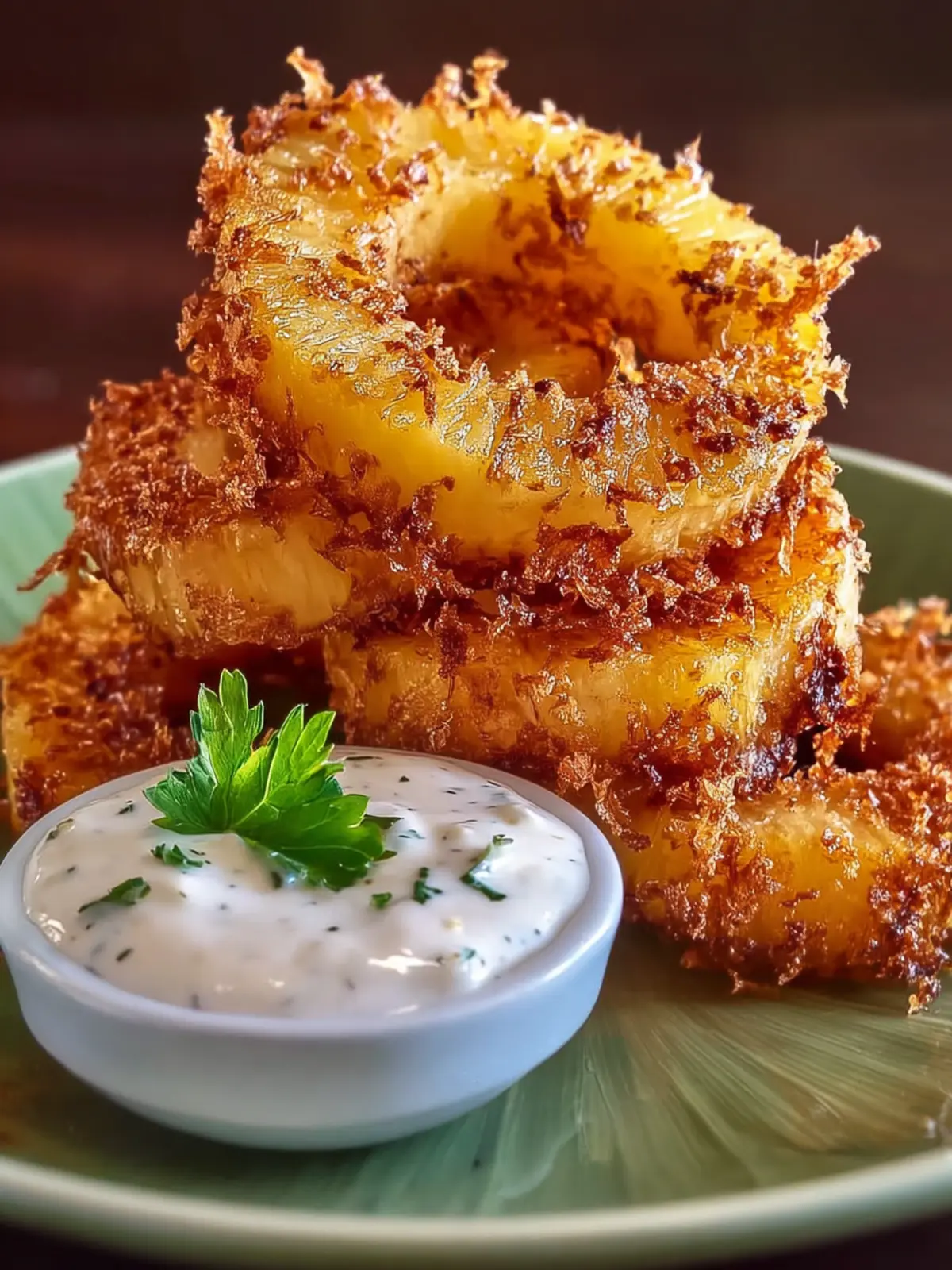 Fried Pineapple Rings: Indulgent Treat with Creamy Coconut Dip